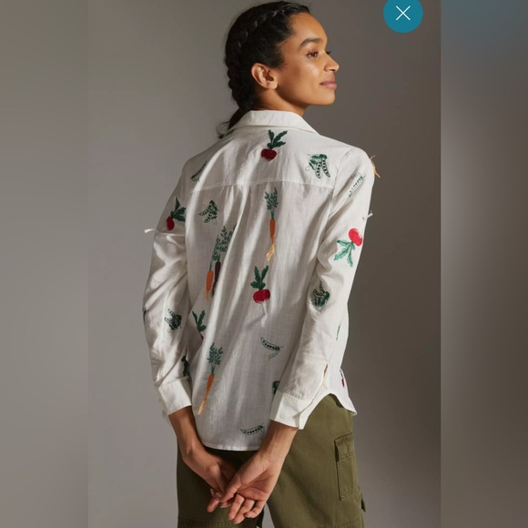 Maeve Rare Veggie Embroidered Button Down Shirt Size 2 - Picture 3 of 13